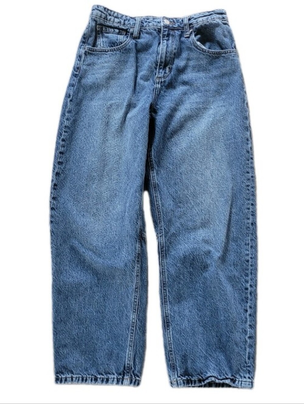MNG Mango High Rise Balloon Jeans Size 6 Blue Denim Light Wash Zip Fly Women's